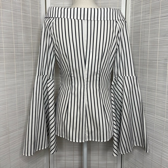 Caroline Constas Persephone Blouse Black and White Striped Size S New with Tags - Picture 4 of 9